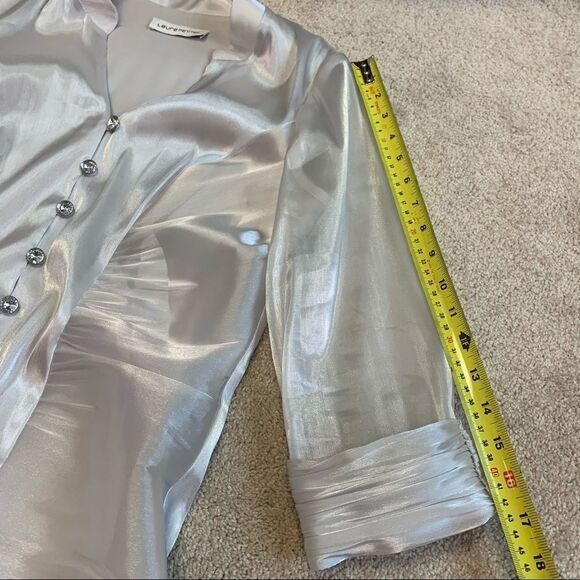 Laura Petites Silver pearl shiny coloured evening formal blouse size 10P - Picture 9 of 9